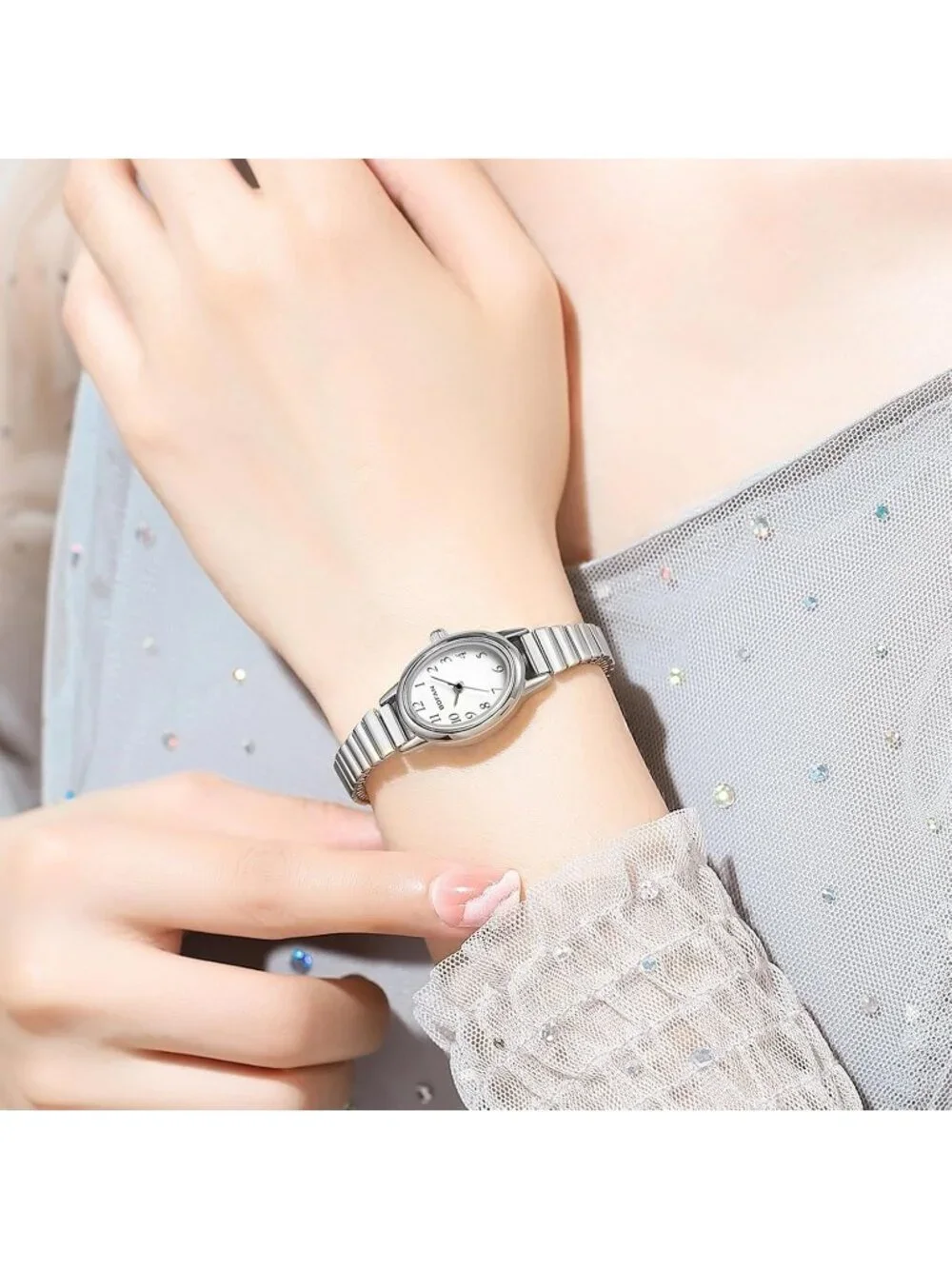 Women's Silver Analog Quartz Stainless Steel Waterproof Bracelet Wrist Watch